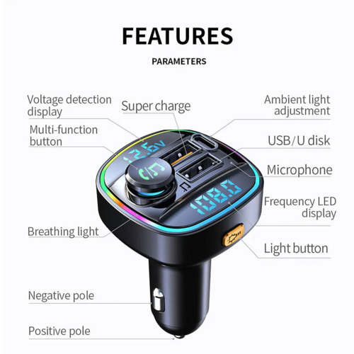 Bluetooth 5.0 Car Wireless FM Transmitter Adapter USB PD Charger AUX