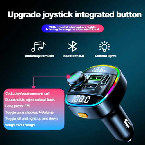 Bluetooth 5.0 Car Wireless FM Transmitter Adapter USB PD Charger AUX